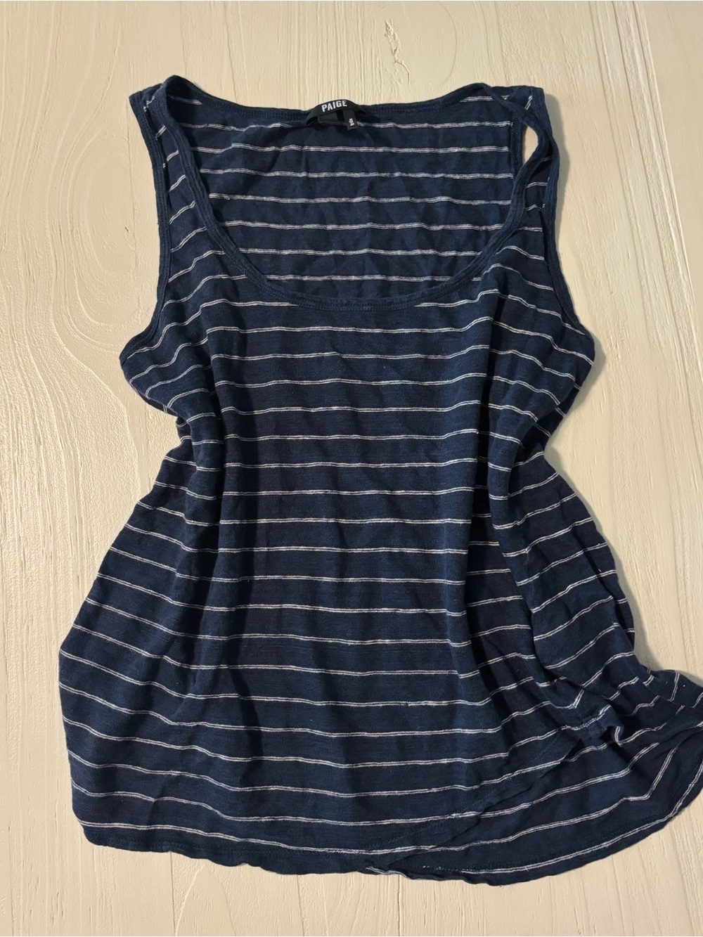 PAIGE Navy and White Striped Scoop Tank